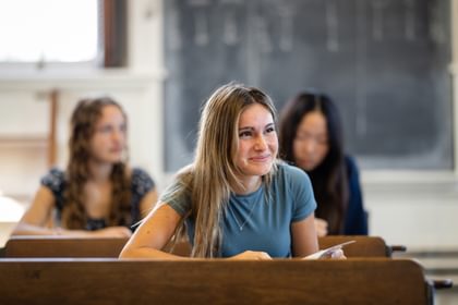 Smiling students in the classroom