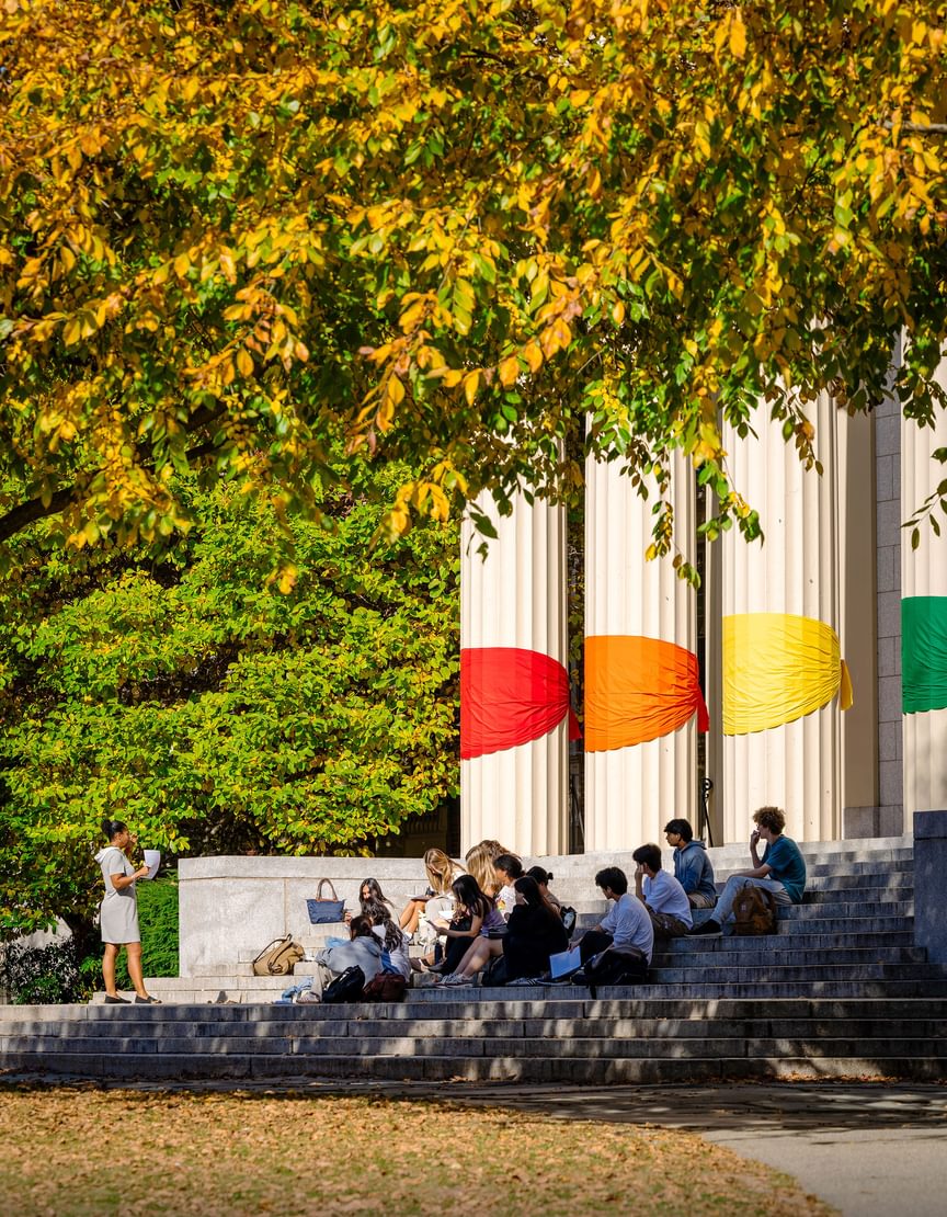 Andover students attending class on the steps of Samuel Phillips Hall