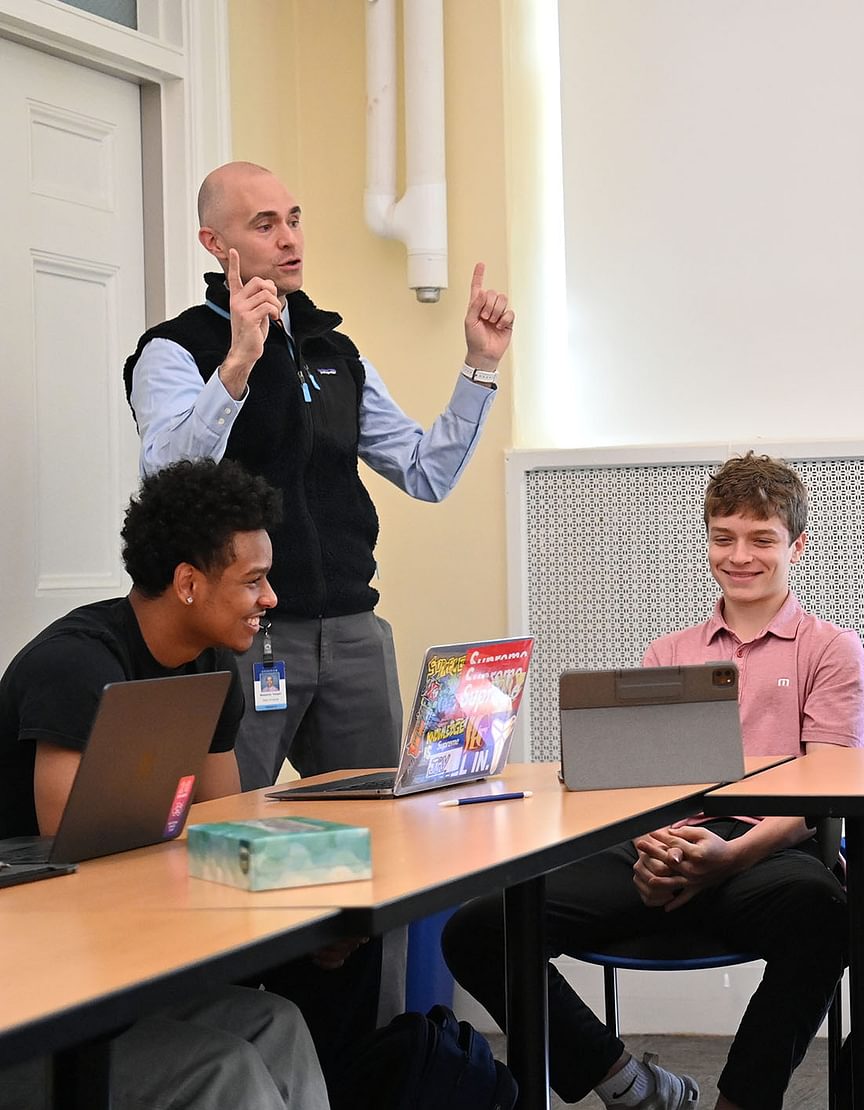 Dean of Faculty Ben Temple P’28 and students in the classroom