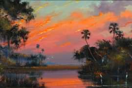 Harold Newton, Sunset in Paradise, c. 1970. Oil on board, 22 x 45 inches. Collection of Jonathan Otto (PA 1975, P 2024, 2027)