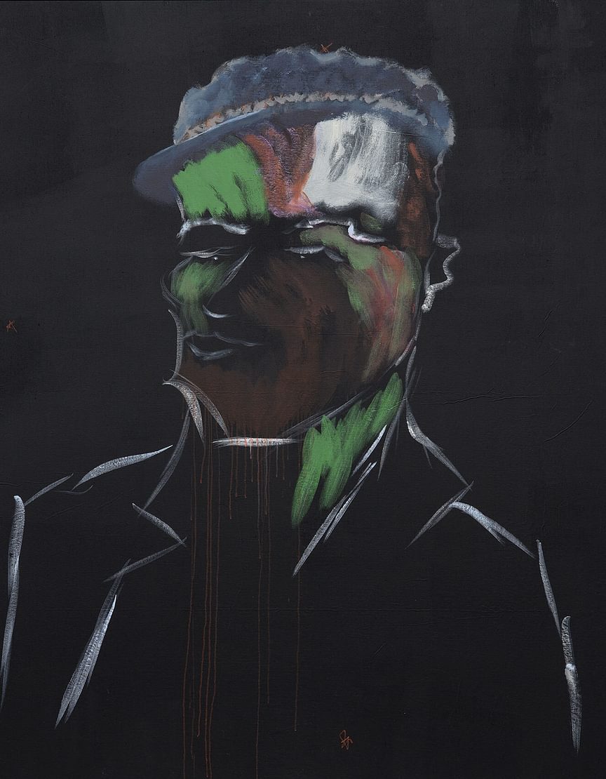 Reggie Burrows Hodges, See Captain: Thala, 2023, acrylic and pastel on linen, 81 x 71 x 1 1/4 inches, © Reggie Burrows Hodges